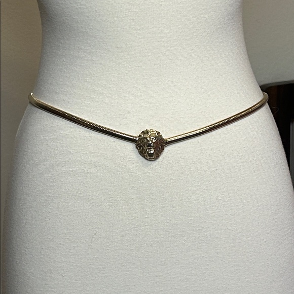 Vintage Retro Lions Head Stretch snake Belt Gold Tone Zodiac Leo - Picture 3 of 13